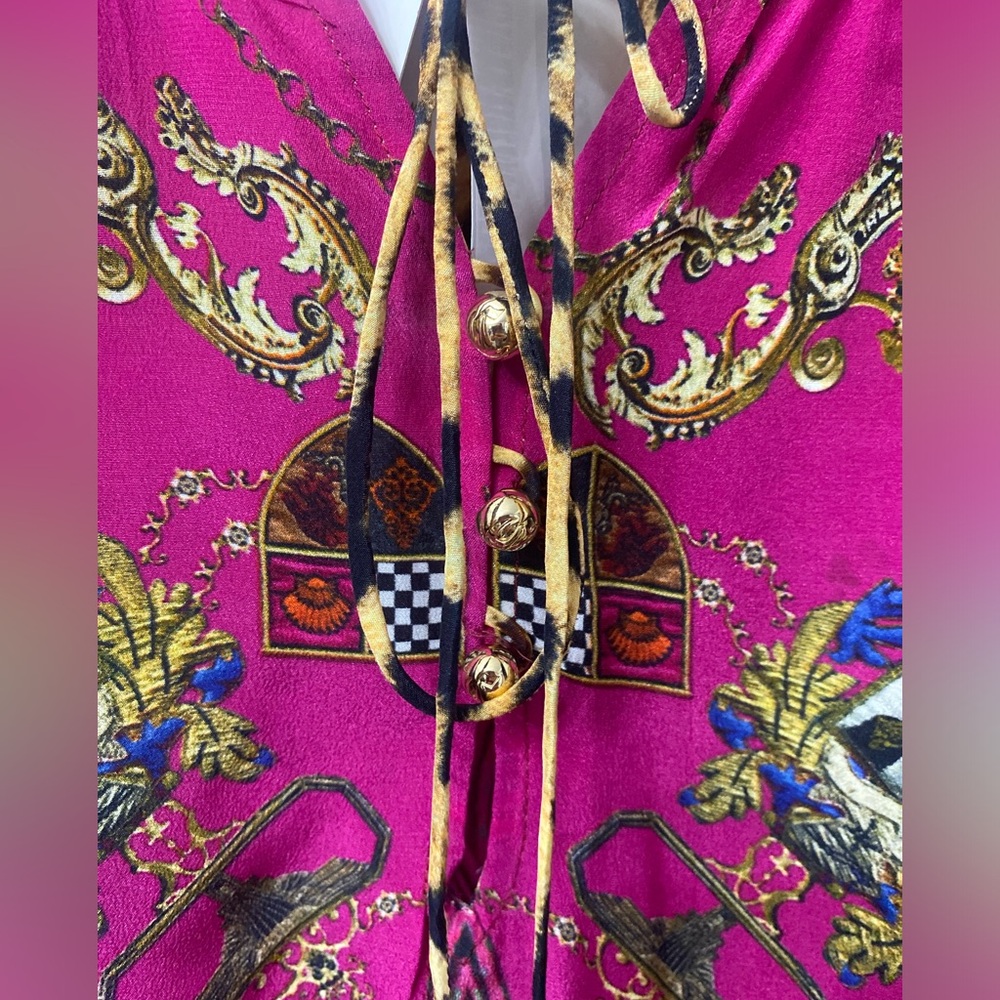 NWT Camilla Women's Blouson Blouse with NeckTie Dining Hall Darling Red Silk Top - Picture 8 of 10